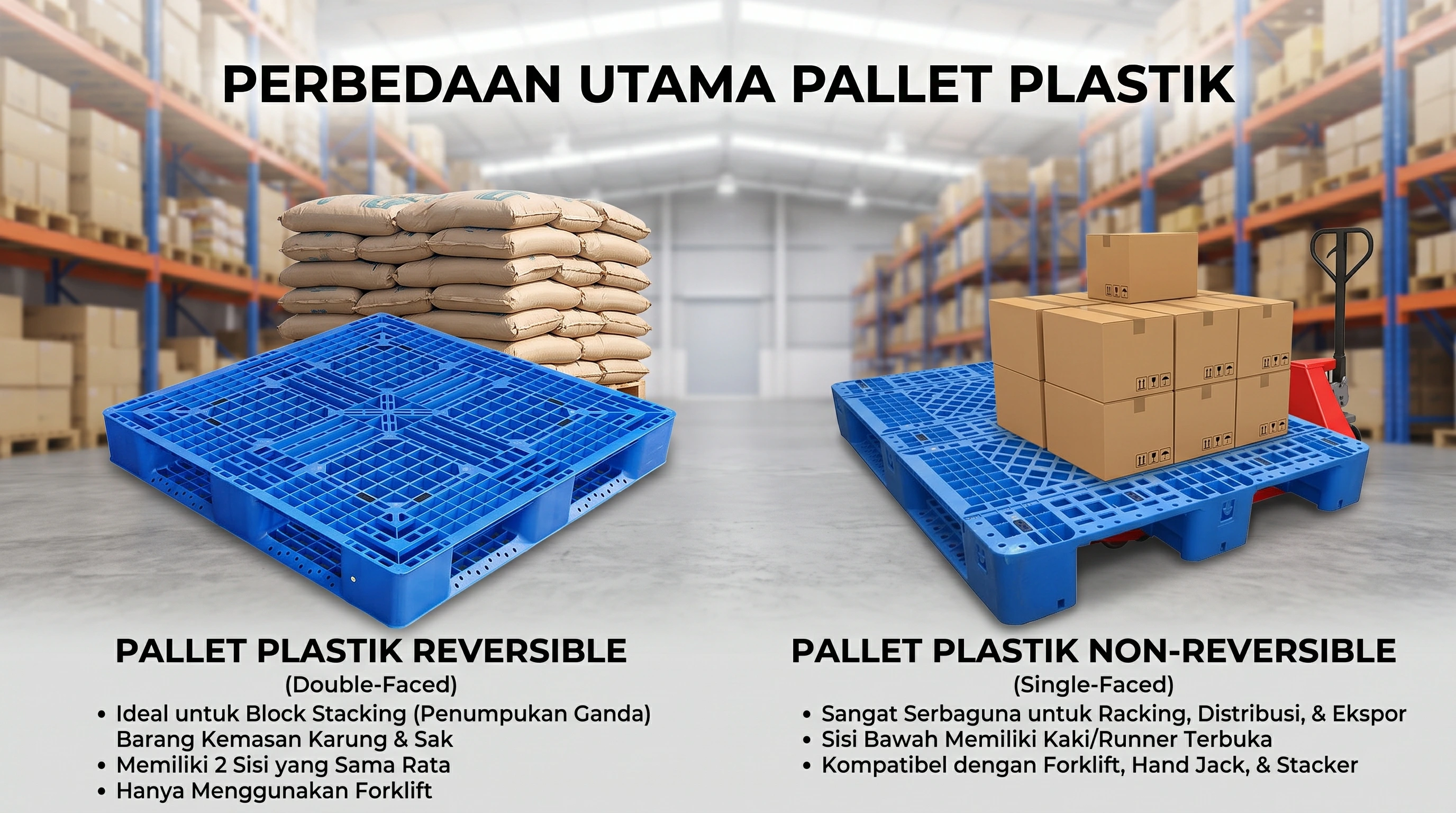 Pallet Reversible vs Non-Reversible: Mana yang Terbaik untuk Sistem Penumpukan Anda?