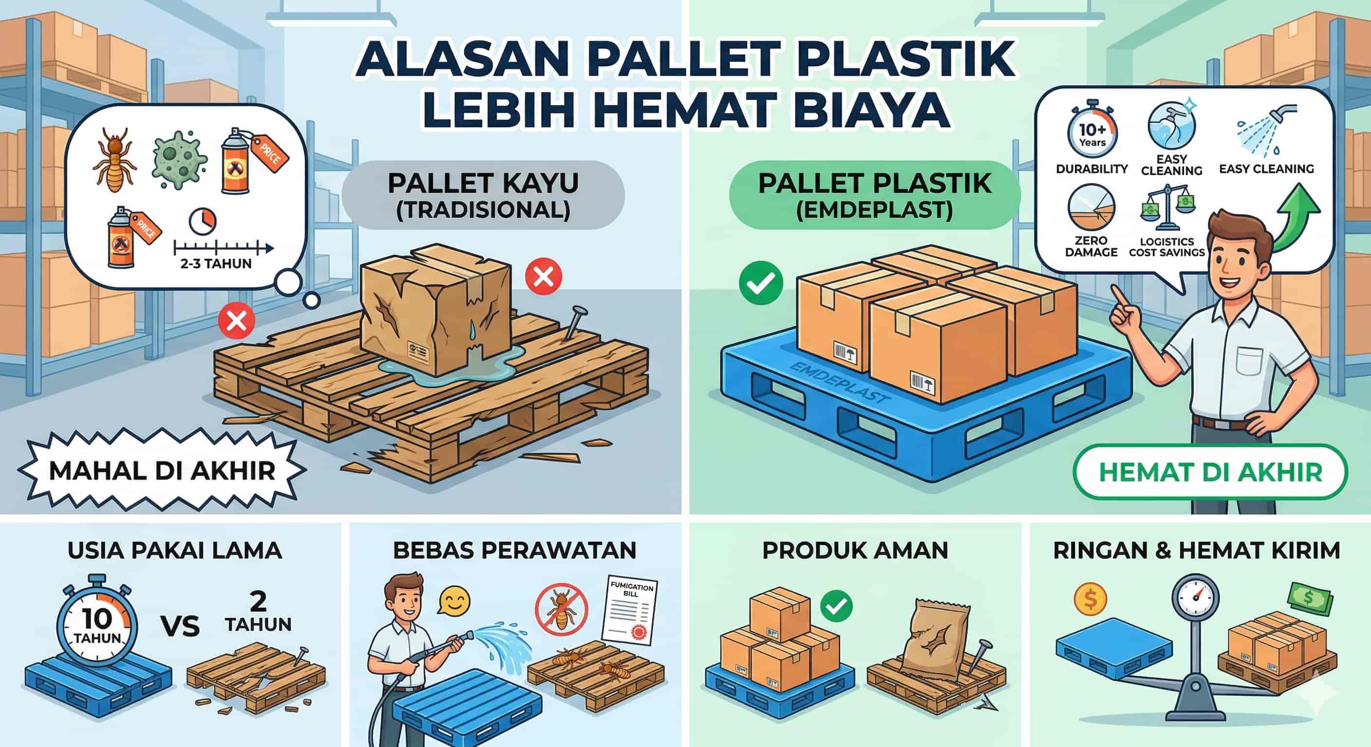 Beli Sekali Awet Bertahun-tahun: Alasan Pallet Plastik Lebih Hemat Biaya