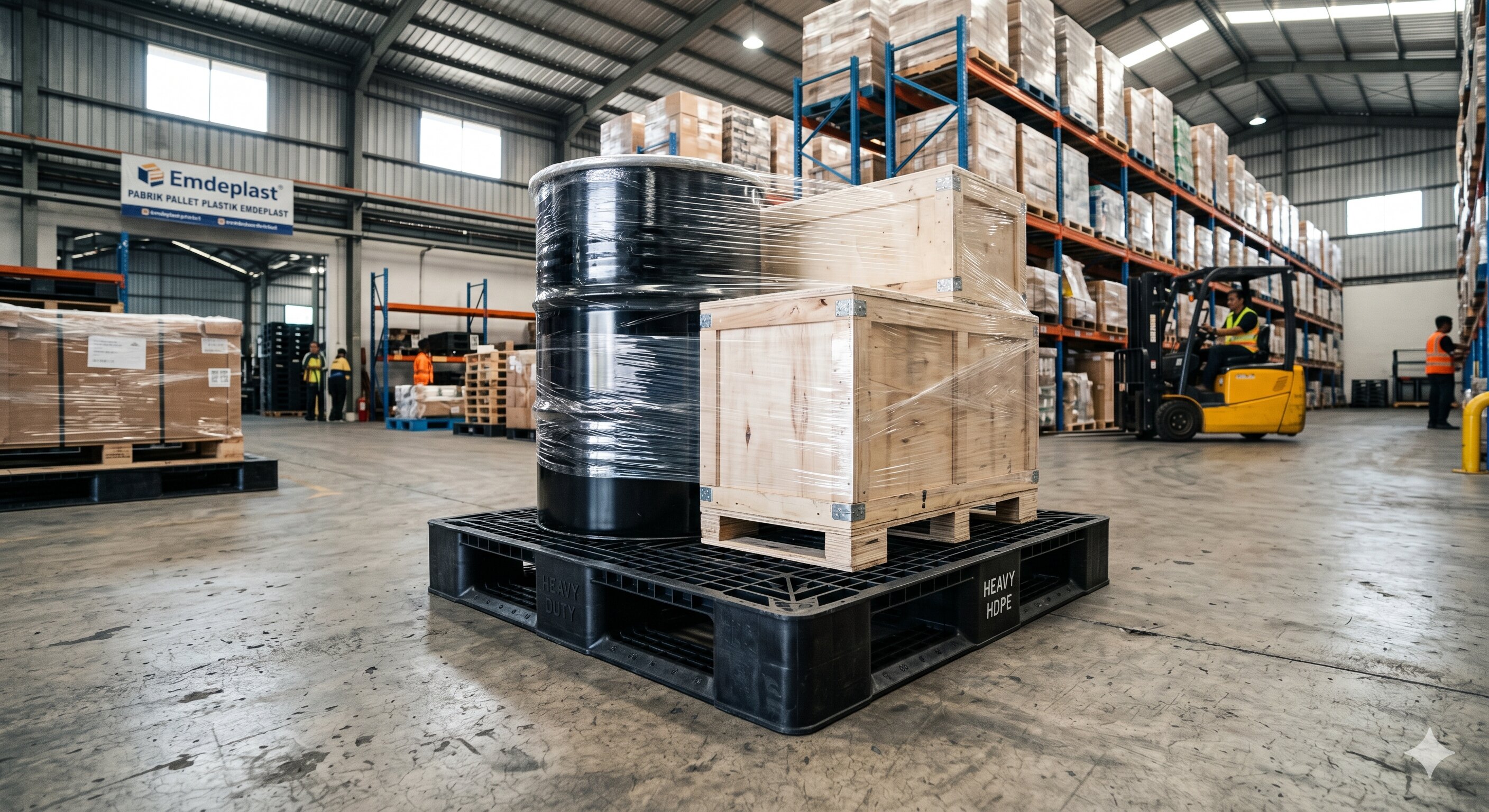 Pallet Plastik Heavy Duty dengan Pipa Besi untuk Rak Gudang Industri